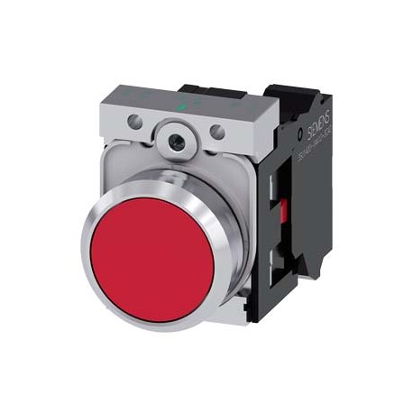 3SU1150-0AB20-3CA0 SIEMENS Pushbutton, 22 mm, round, metal, shiny, red, pushbutton, flat, momentary contact ..