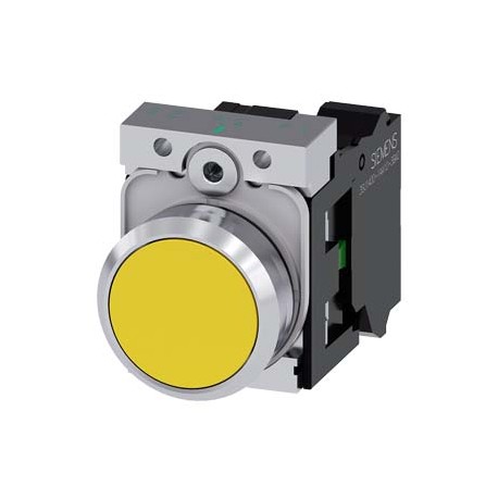 3SU1150-0AB30-1BA0 SIEMENS Pushbutton, 22 mm, round, metal, shiny, yellow, pushbutton, flat, momentary conta..