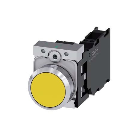 3SU1150-0AB30-3FA0 SIEMENS Pushbutton, 22 mm, round, metal, shiny, yellow, pushbutton, flat, momentary conta..