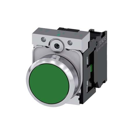 3SU1150-0AB40-1BA0 SIEMENS Pushbutton, 22 mm, round, metal, shiny, green, pushbutton, flat, momentary contac..