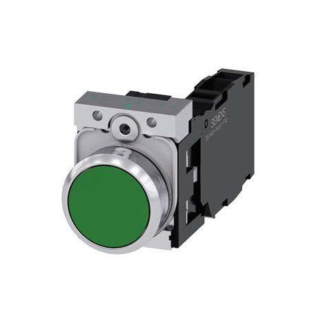 3SU1150-0AB40-1FA0 SIEMENS Pushbutton, 22 mm, round, metal, shiny, green, pushbutton, flat, momentary contac..