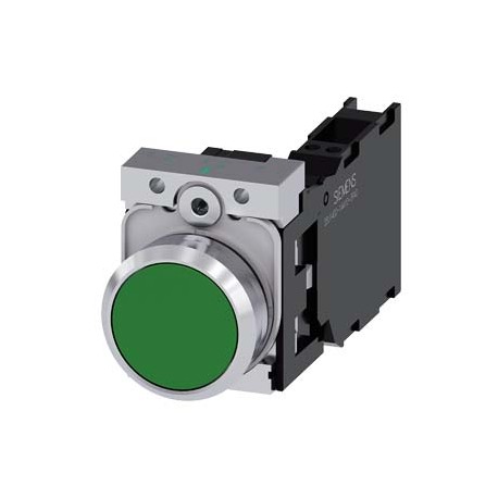3SU1150-0AB40-3FA0 SIEMENS Pushbutton, 22 mm, round, metal, shiny, green, pushbutton, flat, momentary contac..