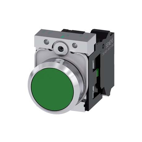 3SU1150-0AB40-3BA0 SIEMENS Pushbutton, 22 mm, round, metal, shiny, green, pushbutton, flat, momentary contac..