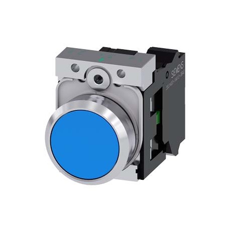 3SU1150-0AB50-3BA0 SIEMENS Pushbutton, 22 mm, round, metal, shiny, blue, pushbutton, flat, momentary contact..