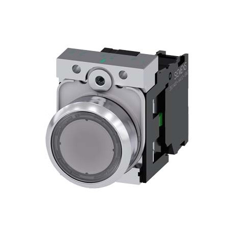 3SU1150-0AB70-1BA0 SIEMENS Pushbutton, 22 mm, round, metal, shiny, clear, pushbutton, flat, momentary contac..