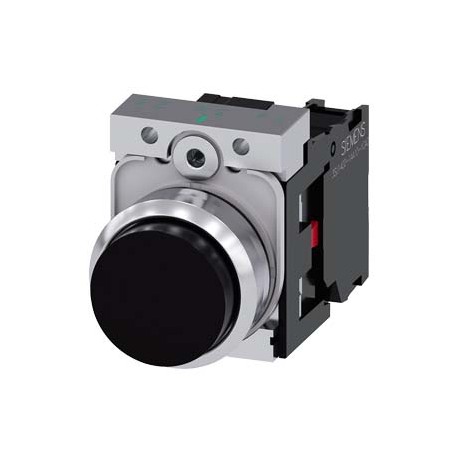 3SU1150-0BB10-1CA0 SIEMENS Pushbutton, 22 mm, round, metal, shiny, black, pushbutton, raised, momentary cont..