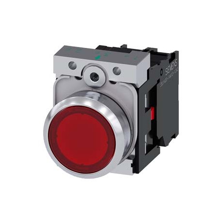 3SU1152-0AB20-1CA0 SIEMENS Illuminated pushbutton, 22 mm, round, metal, shiny, red, pushbutton, flat, moment..
