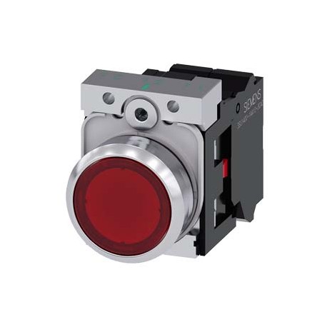 3SU1152-0AB20-3CA0 SIEMENS Illuminated pushbutton, 22 mm, round, metal, shiny, red, pushbutton, flat, moment..