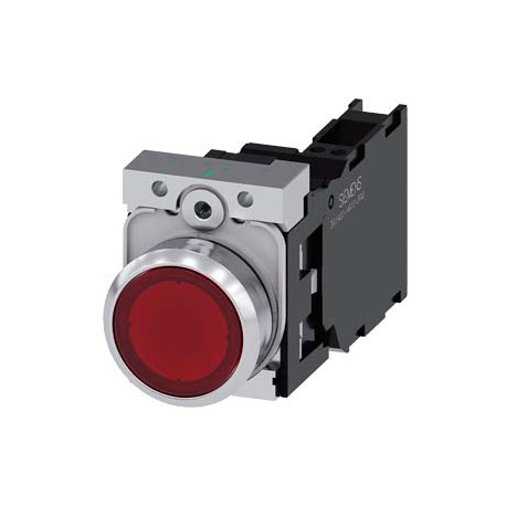 3SU1152-0AB20-3FA0 SIEMENS Illuminated pushbutton, 22 mm, round, metal, shiny, red, pushbutton, flat, moment..