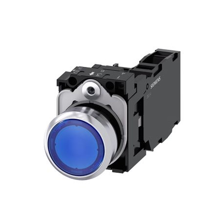 3SU1152-0AB50-1FA0 SIEMENS Illuminated pushbutton, 22 mm, round, metal, shiny, blue, pushbutton, flat, momen..
