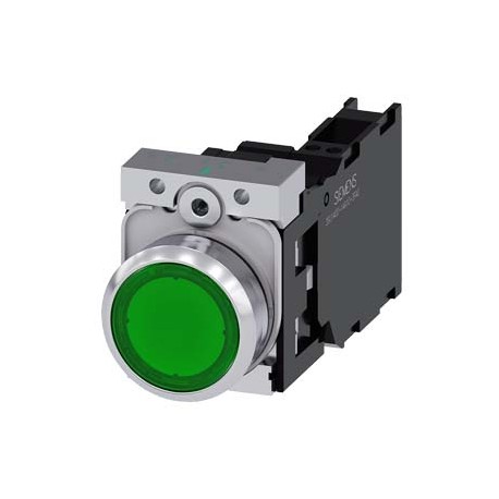 3SU1152-0AB40-3FA0 SIEMENS Illuminated pushbutton, 22 mm, round, metal, shiny, green, pushbutton, flat, mome..
