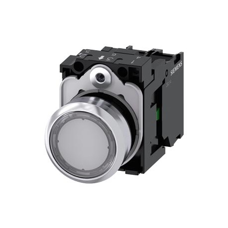 3SU1152-0AB70-1BA0 SIEMENS Illuminated pushbutton, 22 mm, round, metal, shiny, clear, pushbutton, flat, mome..