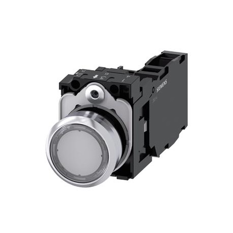 3SU1152-0AB70-1FA0 SIEMENS Illuminated pushbutton, 22 mm, round, metal, shiny, clear, pushbutton, flat, mome..