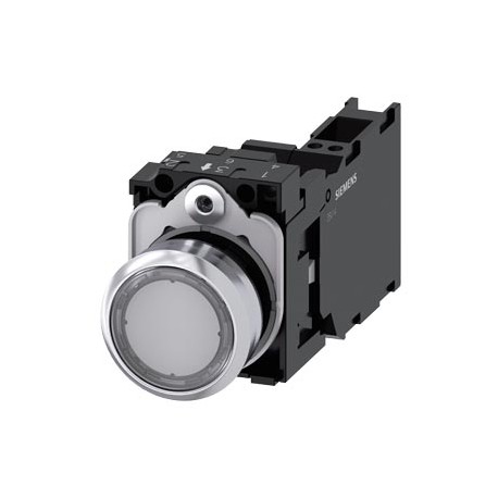 3SU1152-0AB70-3FA0 SIEMENS Illuminated pushbutton, 22 mm, round, metal, shiny, clear, pushbutton, flat, mome..