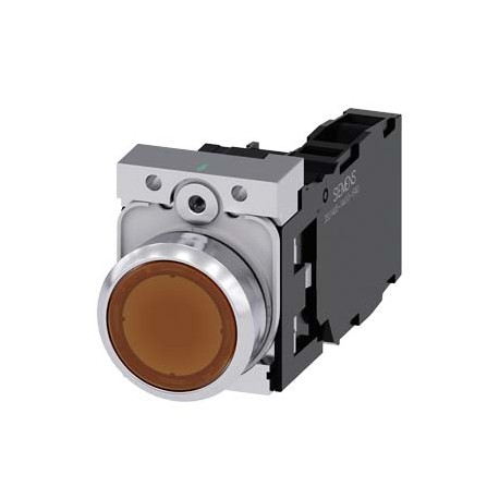 3SU1153-0AB00-1FA0 SIEMENS Illuminated pushbutton, 22 mm, round, metal, shiny, amber, pushbutton, flat, mome..