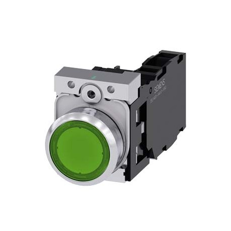 3SU1153-0AB40-1FA0 SIEMENS Illuminated pushbutton, 22 mm, round, metal, shiny, green, pushbutton, flat, mome..