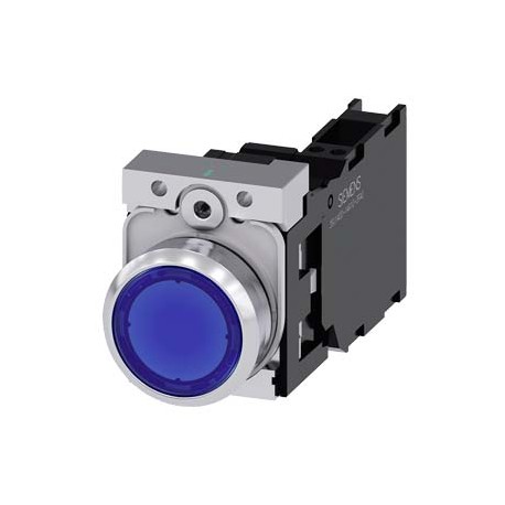 3SU1153-0AB50-3FA0 SIEMENS Illuminated pushbutton, 22 mm, round, metal, shiny, blue, pushbutton, flat, momen..