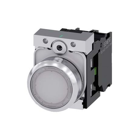 3SU1153-0AB60-1BA0 SIEMENS Illuminated pushbutton, 22 mm, round, metal, shiny, white, pushbutton, flat, mome..
