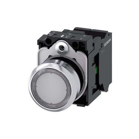 3SU1156-0AB70-3BA0 SIEMENS Illuminated pushbutton, 22 mm, round, metal, shiny, transparent, pushbutton, flat..