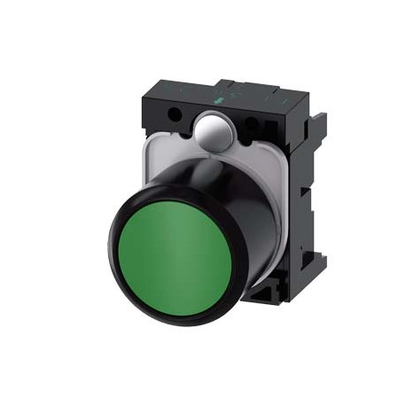 3SU1200-0EB40-0AA0 SIEMENS Pushbutton, compact, with extended stroke (12 mm), 22 mm, round, plastic, green, ..
