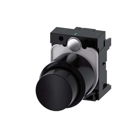 3SU1200-0FB10-0AA0 SIEMENS Pushbutton, compact, with extended stroke (12 mm), 22 mm, round, plastic, black, ..