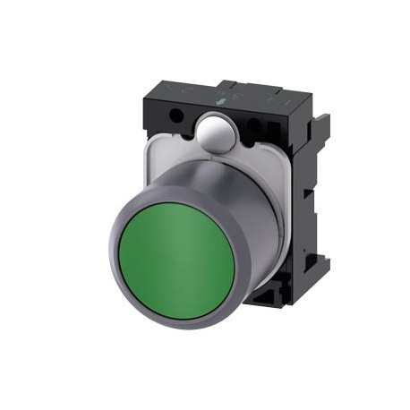 3SU1230-0EB40-0AA0 SIEMENS Pushbutton, compact, with extended stroke (12 mm), 22 mm, round, plastic with met..