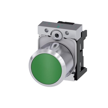 3SU1250-0EB40-0AA0 SIEMENS Pushbutton, compact, with extended stroke (12 mm), 22 mm, round, metal, green, pu..