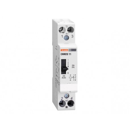 CNM2011220 LOVATO CONTACTEUR MODULAIRE AVEC COMMANDE MANUELLE, UN OU DEUX-POLE, 20A AC1, 220 ... 230VAC (1NO..