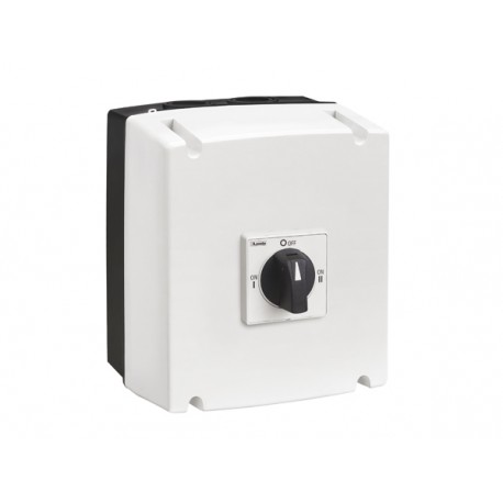 GAZ025ET8 LOVATO FOUR-POLE LINE CHANGEOVER SWITCHES I-0-II IN UL/CSA TYPE 4/4X NON-METALLIC ENCLOSURE, 25A