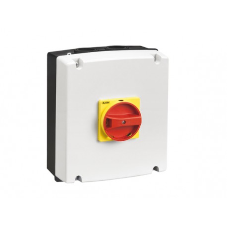 GAZ100C LOVATO IEC/EN TYPE IP65 NON-METALLIC ENCLOSURE SWITCH DISCONNECTOR, THREE POLE. WITH ROTATING RED/YE..