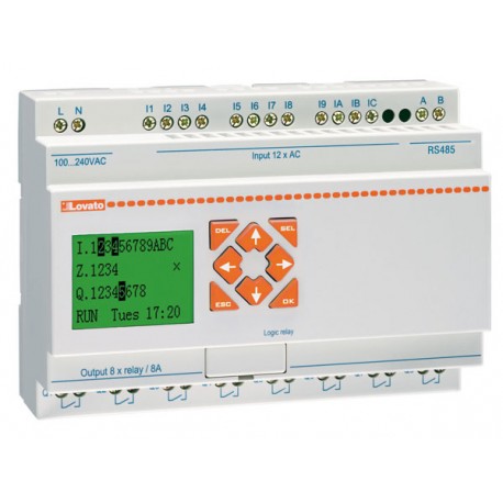 LRD20RD024P1 LOVATO MICRO PLCS, BASE MODULE, AUXILIARY SUPPLY VOLTAGE 24VDC, 12/8 RELAY. BUILT-IN RS485
