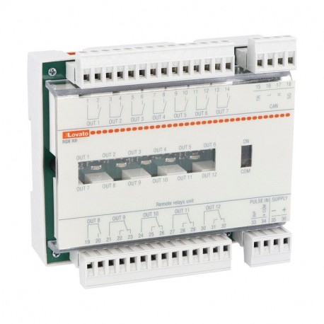 RGKRR LOVATO REMOTE UNIT FOR ALARMS/STATUS, 12/24VDC, 12 RELAY OUTPUTS, PULSE INPUT, CANBUS COMMUNICATION PO..