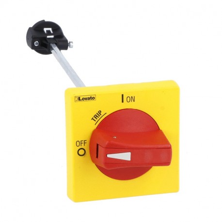 SM2X18200R LOVATO PADLOCKABLE IP65 (4X) DOOR COUPLING HANDLE. RED/YELLOW COMPLETE WITH ROD LENGTH 200MM