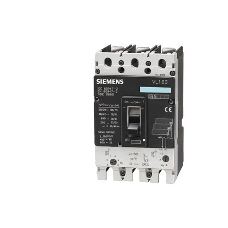 3VL2716-2DE36-0AA0 SIEMENS Interruptor automático VL160H alto poder de corte Icu 70 kA, 415V AC 3 polos, int..