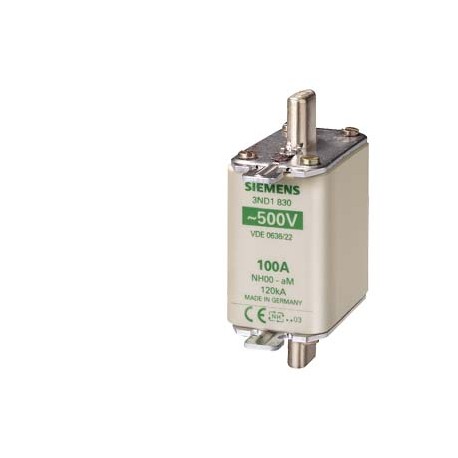 3ND1830 SIEMENS cartuccia fusibile NH, NH00, In: 100 A, aM, Un AC: 500 V, segnalatore di intervento frontale..