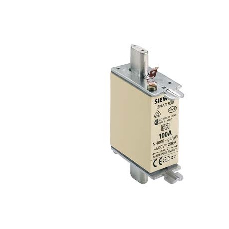 3NA3830 SIEMENS cartuccia fusibile NH, NH000, In: 100 A, gG, Un AC: 500 V, Un DC: 250 V, segnalatore di inte..