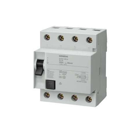 5SM3445-6 SIEMENS interruttore automatico differenziale a 4 poli, tipo A, In: 125 A, 100 mA, Un AC: 400 V