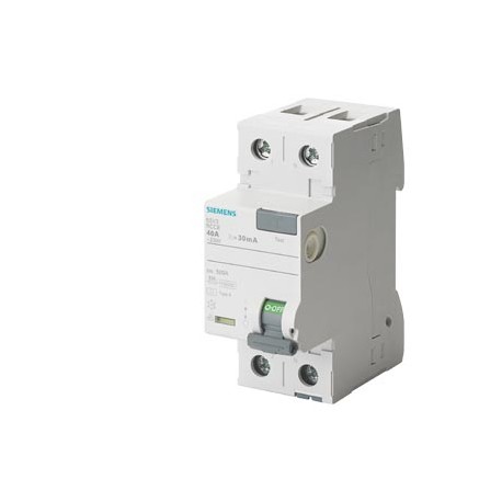 5SV3312-6KK12 SIEMENS Residual current operated circuit breaker, 2-pole, type A, In: 25 A, 30 mA, Un AC: 230..