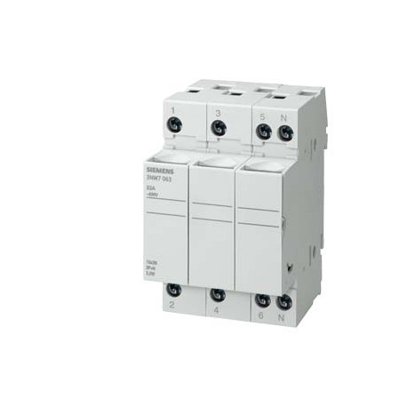 3NW7363 SIEMENS SENTRON, base portafusibles cilíndricos, 8x32 mm, 3P+N, Entrada: 20 A, Un AC: 400 V