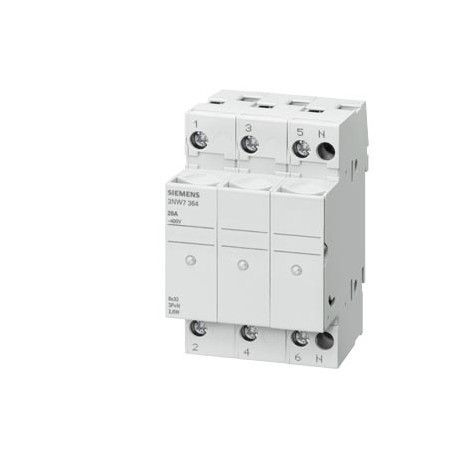3NW7364 SIEMENS SENTRON, cylindrical fuse holder, 8x32 mm, 3P+N, In: 20 A, Un AC: 400 V, LED signal detector