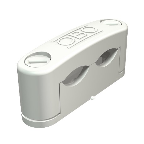 3080 2 LGR 2124491 OBO BETTERMANN clip SOM, pour 2 câbles, 6-17mm, gris clair, RAL 7035, Polystyrène, PS