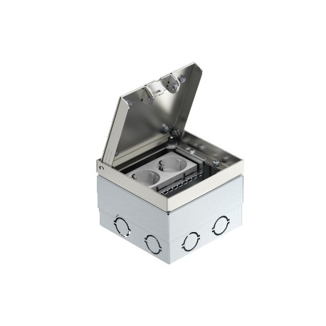 GE 2V VO 7368384 OBO BETTERMANN Unidad portamec. completa, con 2 mec., cepillado y azogado, Acero inoxidable..
