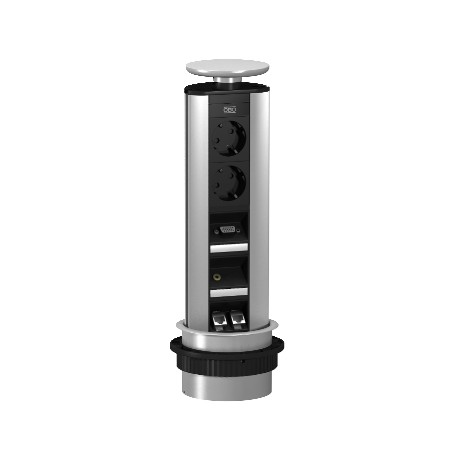 DBV-MA3E D3S2K 6116890 OBO BETTERMANN Deskbox, abatible para el montaje en tableros de mesa, de aluminio, an..