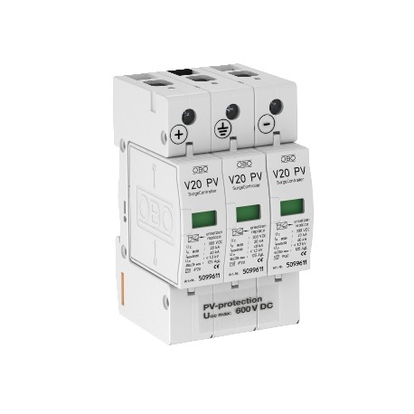 V20-C 3PH-600 5094605 OBO BETTERMANN scaricatore sobret. Tipo 2, 4 poli sist. FOTOVOL., 600V DC,