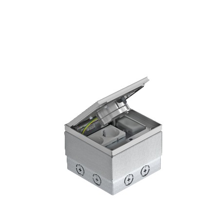 GE2FV VO 7368396 OBO BETTERMANN unité portamec. complète avec tube, double prise, 140x140x110, chrome, alumi..