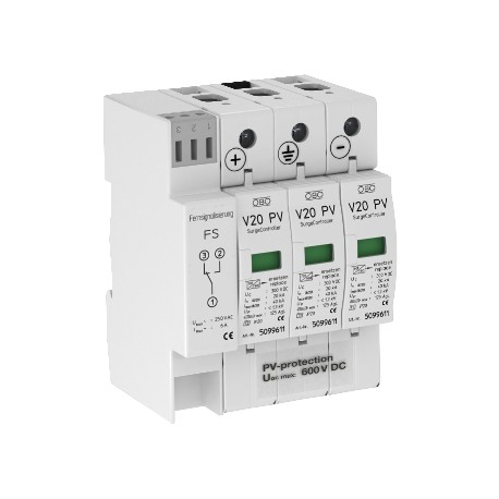 V20-C 3PHFS-600 5094576 OBO BETTERMANN Surgecontroller V20 dreipolig für PV-Anlagen + FS, 600 V DC,