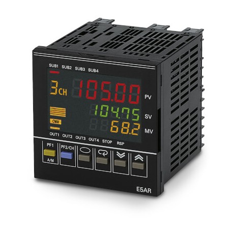 E5AR-Q43B-FLK 100-240VAC 168108 E5AR1015F OMRON 1 lazo 2 ent event 2 sal(V/I+V) 4 alarm.SPDT RS485