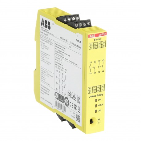 2TLA010052R0400 ABB Safety relay Sentry SSR32 24VDC 24 volt DC 2 NO + 2 NO (delayed) OFF-Delay 0.5 second
