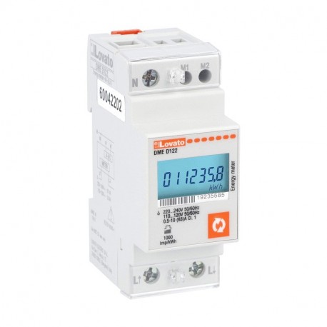 DMED122 LOVATO COMPTEUR D'ÉNERGIE, MONOPHASÉ, NON EXTENSIBLE, NUMÉRIQUE AVEC RÉTRO-ÉCLAIRAGE ÉCRAN LCD, 63A ..