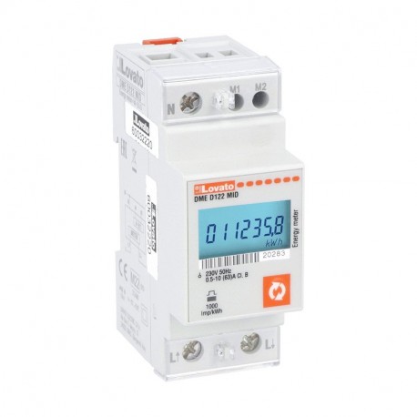 DMED122MID LOVATO ENERGY METER, SINGLE PHASE, MID CERTIFIED, NON EXPANDABLE, 63A DIRECT CONNECTION, 2U, M-BU..